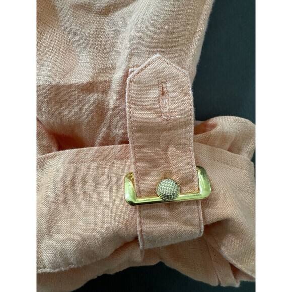 chicos linen shirt orange gold button down roll tab sleeves 100% linen size 2/ L - Picture 12 of 13